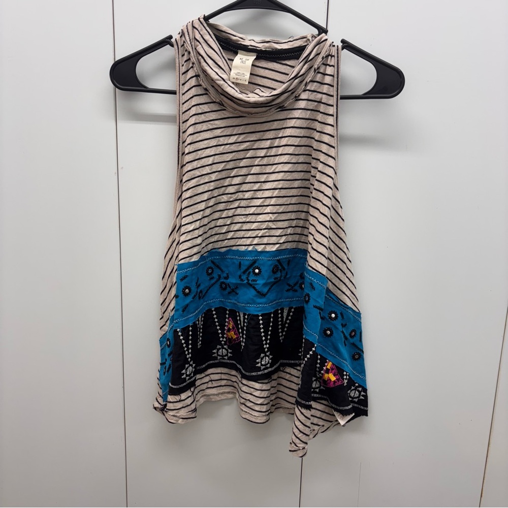 Free People We The Free North South striped embroidered Top Boho Women’s XS